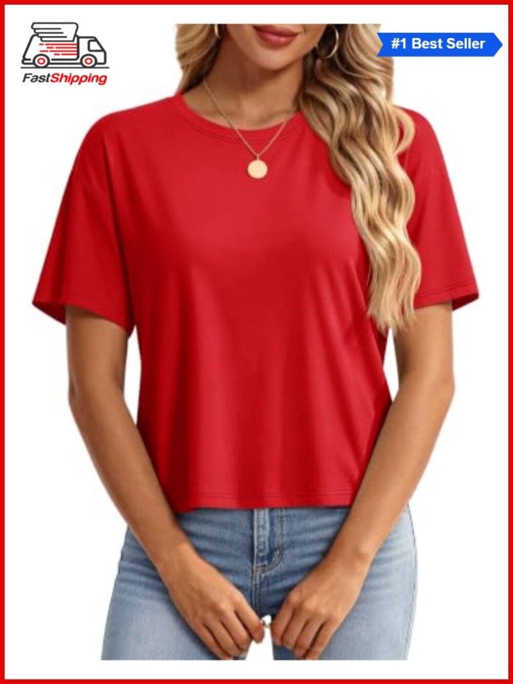 ✨ Women's Crop Top Cotton Blend Loose Fit Short Sleeve Boxy Tee UPF 50+